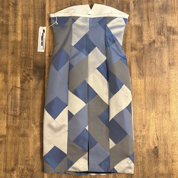 Worthy Petite Strapless Dress Lattice Jacquard Sheath Blue White Women’s Size 4P - Picture 2 of 10